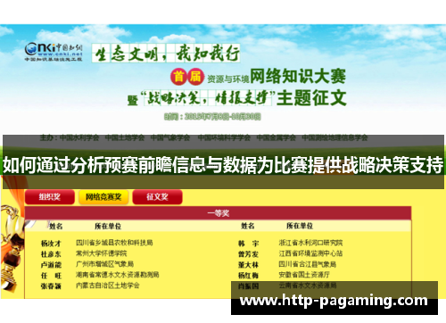 如何通过分析预赛前瞻信息与数据为比赛提供战略决策支持