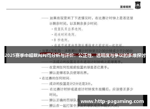 2025赛季中超裁判判罚分析与评价：公正性、透明度与争议的多维探讨